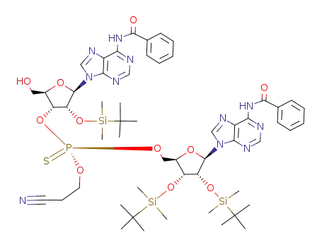 (PS)-N<sup>6</sup>-Benzoyl-2'-O-<(tert-butyl)dimethylsilyl>-P-thioadenylyl-(3'-(O<sup>P</sup>-(2-cyanoethyl)>->5')-N<sup>6</sup>-benzoyl-2',3'-bis-O-<(tert-butyl)dimethylsilyl>adenosine