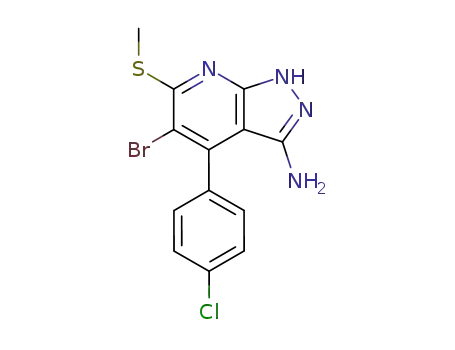 1H-Pyrazolo[3,4-b]pyridin-3-amine,
5-bromo-4-(4-chlorophenyl)-6-(methylthio)-