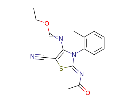 Methanimidic acid,
N-[2-(acetylimino)-5-cyano-2,3-dihydro-3-(2-methylphenyl)-4-thiazolyl]-,
ethyl ester