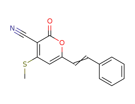 Molecular Structure of 114361-53-4 (2H-Pyran-3-carbonitrile, 4-(methylthio)-2-oxo-6-(2-phenylethenyl)-)