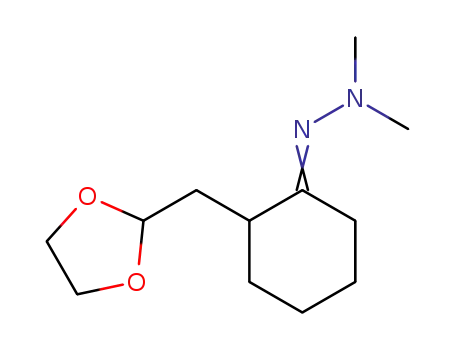 Molecular Structure of 120256-04-4 (N'-[2-[1,3]Dioxolan-2-ylmethyl-cyclohex-(E)-ylidene]-N,N-dimethyl-hydrazine)