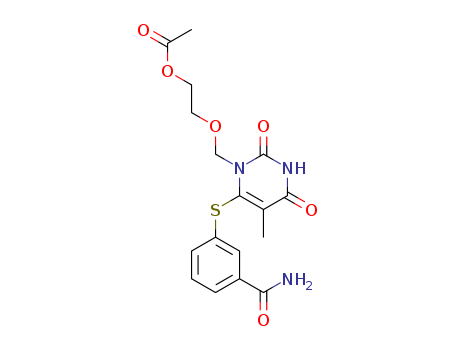 Molecular Structure of 137897-79-1 (Benzamide,
3-[[3-[[2-(acetyloxy)ethoxy]methyl]-1,2,3,6-tetrahydro-5-methyl-2,6-dioxo
-4-pyrimidinyl]thio]-)