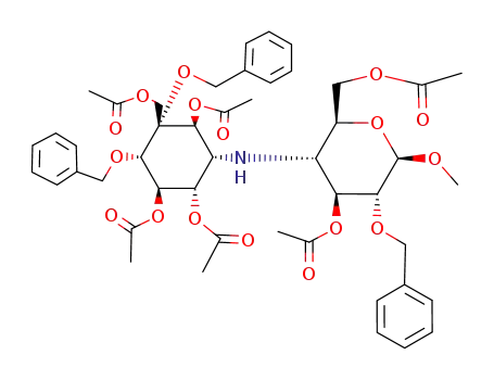 methyl-4-<1D-(1N,2,4,5/3,6)-(5-C-acetoxymethyl-2,3,6-tri-O-acetyl-4,5-di-O-benzyl-2,3,4,5,6-pentahydroxycyclohexyl)amino>-3,6-di-O-acetyl-2-O-benzyl-4-desoxy-β-D-glucopyranoside