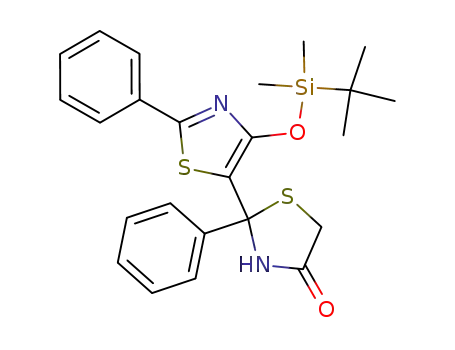 Molecular Structure of 118987-79-4 (4'-(tert-Butyl-dimethyl-silanyloxy)-2,2'-diphenyl-2,3-dihydro-[2,5']bithiazolyl-4-one)