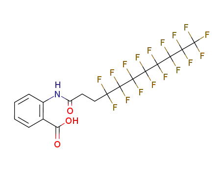 Molecular Structure of 144584-05-4 (Benzoic acid,
2-[(4,4,5,5,6,6,7,7,8,8,9,9,10,10,11,11,11-heptadecafluoro-1-oxoundec
yl)amino]-)