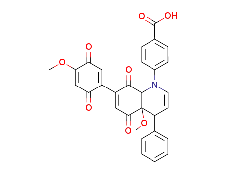 Molecular Structure of 84410-20-8 (4-[4a-Methoxy-7-(4-methoxy-3,6-dioxo-cyclohexa-1,4-dienyl)-5,8-dioxo-4-phenyl-4a,5,8,8a-tetrahydro-4H-quinolin-1-yl]-benzoic acid)