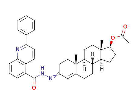 Molecular Structure of 74996-51-3 (Acetic acid (8R,9S,10R,13S,14S,17S)-10,13-dimethyl-3-[(2-phenyl-quinoline-5-carbonyl)-hydrazono]-2,3,6,7,8,9,10,11,12,13,14,15,16,17-tetradecahydro-1H-cyclopenta[a]phenanthren-17-yl ester)