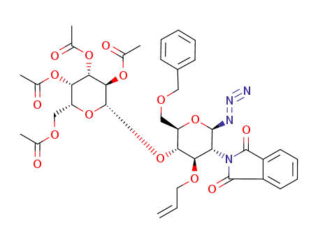Molecular Structure of 188398-94-9 (O-(2,3,4,6-tetra-O-acetyl-β-D-galactopyranosyl)-(1<*>4)-3-O-allyl-6-O-benzyl-2-deoxy-2-phthalimido-β-D-glucopyranosyl azide)