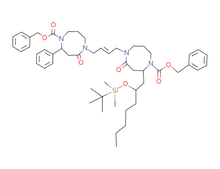 Molecular Structure of 109742-20-3 ((E)-1-<5-benzyloxycarbonyl-4<2-(tert-butyldimethylsiloxy)heptyl>-2-oxo-1,5-diazacyclooctanyl>-4-(5-benzyloxycarbonyl-2-oxo-4-phenyl-1,5-diazacyclooctanyl)but-2-ene)