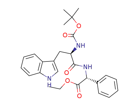 Molecular Structure of 136631-80-6 ((R)-[(R)-2-tert-Butoxycarbonylamino-3-(1H-indol-3-yl)-propionylamino]-phenyl-acetic acid ethyl ester)