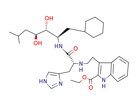 3-{2-[(R)-1-((1R,2R,3S)-1-Cyclohexylmethyl-2,3-dihydroxy-5-methyl-hexylcarbamoyl)-2-(1H-imidazol-4-yl)-ethylamino]-ethyl}-1H-indole-2-carboxylic acid ethyl ester