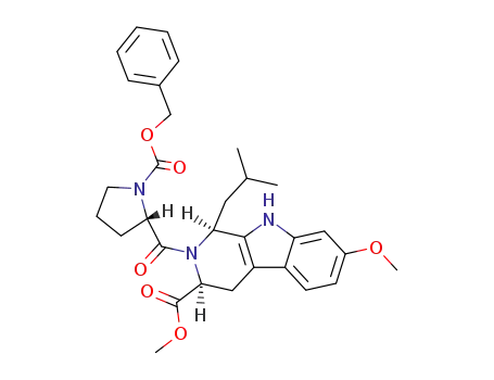 Molecular Structure of 107462-41-9 ((1S,3S)-2-((S)-1-Benzyloxycarbonyl-pyrrolidine-2-carbonyl)-1-isobutyl-7-methoxy-2,3,4,9-tetrahydro-1H-β-carboline-3-carboxylic acid methyl ester)