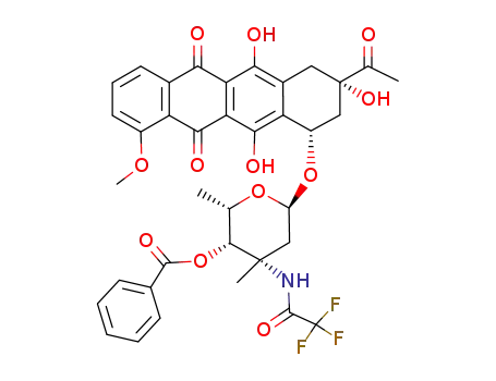 Molecular Structure of 95087-04-0 (7-O-<4-O-benzoyl-2,3,6-trideoxy-3-C-methyl-3-trifluoroacetamido-α-L-lyxohexopyranosyl>daunomycinone)
