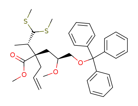 (R)-2-((S)-2-Methoxy-3-trityloxy-propyl)-2-((S)-1-methyl-2,2-bis-methylsulfanyl-ethyl)-pent-4-enoic acid methyl ester
