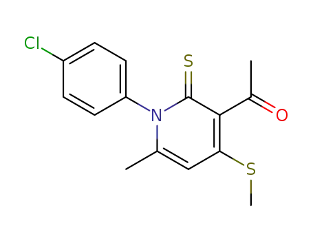 Molecular Structure of 90097-32-8 (1-[1-(4-chlorophenyl)-6-methyl-4-(methylsulfanyl)-2-thioxo-1,2-dihydro-3-pyridinyl]ethanone)