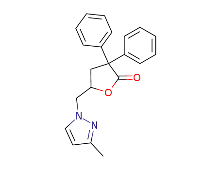 Molecular Structure of 138679-48-8 (2(3H)-Furanone,
dihydro-5-[(3-methyl-1H-pyrazol-1-yl)methyl]-3,3-diphenyl-)