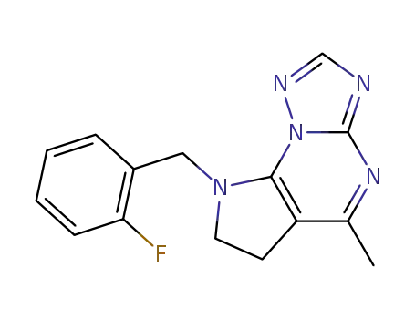 Molecular Structure of 62052-80-6 (8-(2-fluoro-benzyl)-5-methyl-7,8-dihydro-6<i>H</i>-pyrrolo[3,2-<i>e</i>][1,2,4]triazolo[1,5-<i>a</i>]pyrimidine)