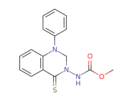 Molecular Structure of 89782-23-0 (Carbamic acid, (1,4-dihydro-1-phenyl-4-thioxo-3(2H)-quinazolinyl)-,
methyl ester)
