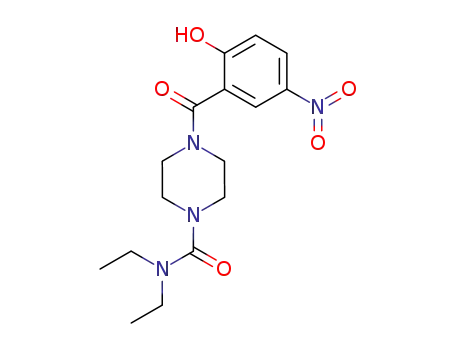 Molecular Structure of 114259-80-2 (1-Piperazinecarboxamide, N,N-diethyl-4-(2-hydroxy-5-nitrobenzoyl)-)