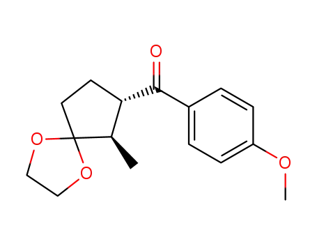 Molecular Structure of 92778-12-6 (Methanone, (4-methoxyphenyl)(6-methyl-1,4-dioxaspiro[4.4]non-7-yl)-,
trans-)