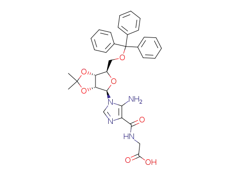 Molecular Structure of 157762-06-6 (5-amino-1-(2,3-O-isopropylidene-5-O-truphenylmethyl-β-D-ribofuranosyl)imidazole-4-(N-carboxymethyl)carboxamide)