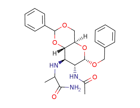 benzyl 2-acetamido-4,6-O-benzylidene-3-<<L-1-(carboxamide)ethyl>amino>-2,3-dideoxy-α-D-glucopyranoside