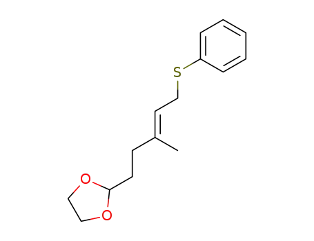 Molecular Structure of 81027-74-9 (2-((E)-3-Methyl-5-phenylsulfanyl-pent-3-enyl)-[1,3]dioxolane)