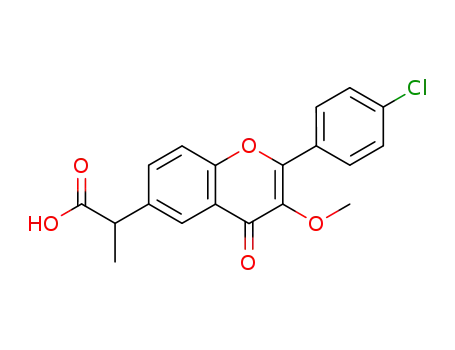 Molecular Structure of 141070-64-6 (4H-1-Benzopyran-6-acetic acid,
2-(4-chlorophenyl)-3-methoxy-a-methyl-4-oxo-)