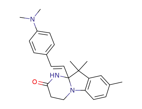 Molecular Structure of 93360-39-5 (10a-{2-[4-(dimethylamino)phenyl]vinyl}-8,10,10-trimethyl-3,4,10,10a-tetrahydropyrimido[1,2-a]indol-2(1H)-one)
