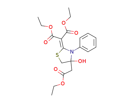Molecular Structure of 84645-57-8 (diethyl [4-(2-ethoxy-2-oxoethyl)-4-hydroxy-3-phenyl-1,3-thiazolidin-2-ylidene]propanedioate)