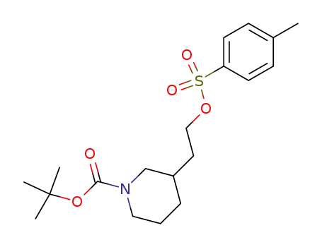 Molecular Structure of 146667-85-8 (tert-butyl 3-(2-<4-tolylsulfonyloxy>ethyl)-1-piperidinecarboxylate)