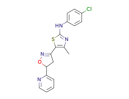 Molecular Structure of 112834-45-4 (N-(4-chlorophenyl)-N-{4-methyl-5-[5-(2-pyridinyl)-4,5-dihydro-3-isoxazolyl]-1,3-thiazol-2-yl}amine)