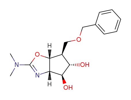 (+/-)-4S-<(benzyloxy)methyl>-3aS,6aR-dihydro-2-(dimethylamino)-5R,6R-dihydroxycyclopentano<4,3-d>oxazole