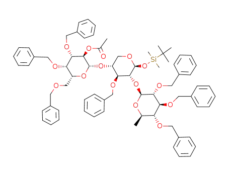 tert-Butyldimethylsilyl O-(2-O-Acetyl-3,4,6-tri-O-benzyl-β-D-galactopyranosyl)-(1-4)-<(2,3,4-tri-O-benzyl-6-deoxy-β-D-glucopyranosyl)-(1-2)>-3-O-benzyl-β-D-xylopyranoside