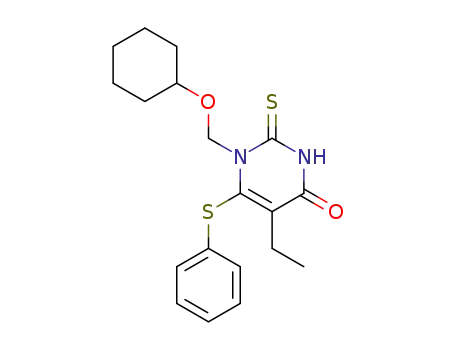 Molecular Structure of 136160-41-3 (1-[(cyclohexyloxy)methyl]-5-ethyl-6-(phenylsulfanyl)-2-thioxo-2,3-dihydropyrimidin-4(1H)-one)
