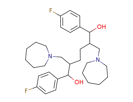 Molecular Structure of 88184-10-5 (1,6-Hexanediol,
1,6-bis(4-fluorophenyl)-2,5-bis[(hexahydro-1H-azepin-1-yl)methyl]-)