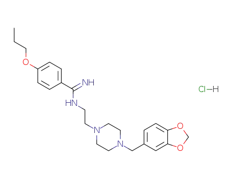 Molecular Structure of 125575-13-5 (Benzenecarboximidamide,N-[2-[4-(1,3-benzodioxol-5-ylmethyl)-1-piperazinyl]ethyl]-4-propoxy-,hydrochloride (1:1))