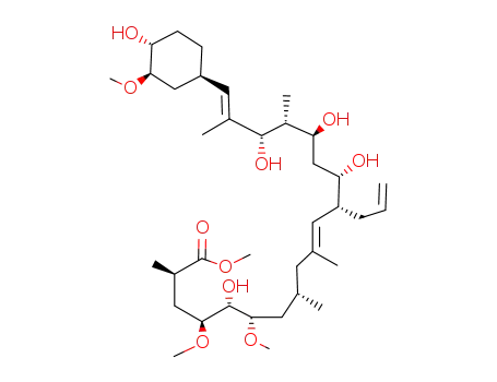 Molecular Structure of 133523-45-2 ((10E,18E)-(2R,4S,5R,6S,8S,12R,13S,15S,16R,17S)-12-Allyl-5,13,15,17-tetrahydroxy-19-((1R,3R,4R)-4-hydroxy-3-methoxy-cyclohexyl)-4,6-dimethoxy-2,8,10,16,18-pentamethyl-nonadeca-10,18-dienoic acid methyl ester)