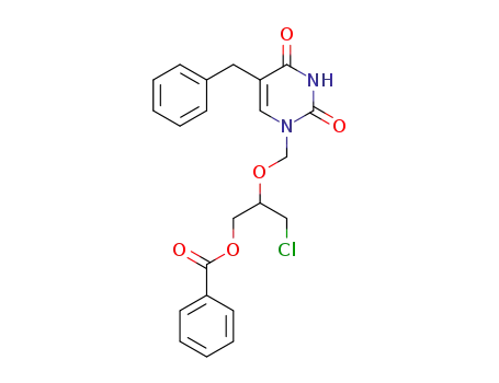 Molecular Structure of 143717-89-9 (2,4(1H,3H)-Pyrimidinedione,
1-[[2-(benzoyloxy)-1-(chloromethyl)ethoxy]methyl]-5-(phenylmethyl)-)