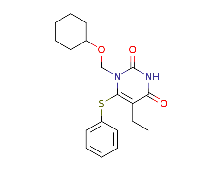 Molecular Structure of 136160-40-2 (1-[(cyclohexyloxy)methyl]-5-ethyl-6-(phenylsulfanyl)pyrimidine-2,4(1H,3H)-dione)