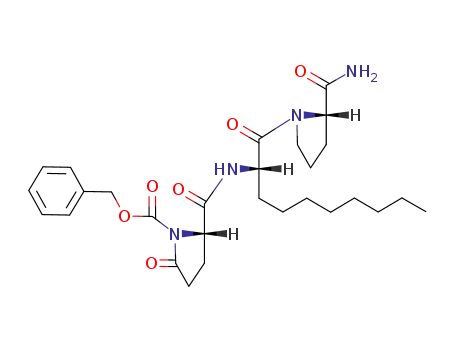 Molecular Structure of 78058-15-8 (L-Prolinamide,
5-oxo-1-[(phenylmethoxy)carbonyl]-L-prolyl-L-2-aminodecanoyl-)