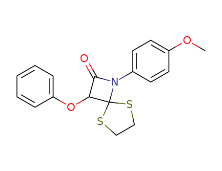 Molecular Structure of 119492-96-5 (1-(4-Methoxy-phenyl)-3-phenoxy-5,8-dithia-1-aza-spiro[3.4]octan-2-one)