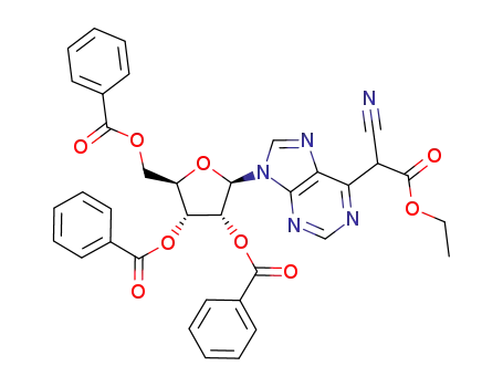Molecular Structure of 73705-68-7 (6-ethoxycarbonylcyanomethyl-9-(2',3',5'-tri-O-benzoyl-β-D-ribofuranosyl)-purine)