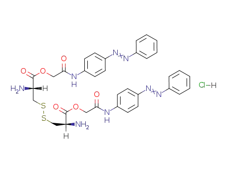 Molecular Structure of 144800-32-8 ((R)-2-Amino-3-{(R)-2-amino-2-[(4-phenylazo-phenylcarbamoyl)-methoxycarbonyl]-ethyldisulfanyl}-propionic acid (4-phenylazo-phenylcarbamoyl)-methyl ester; hydrochloride)