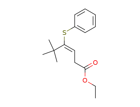 Molecular Structure of 115205-55-5 ((Z)-5,5-Dimethyl-4-phenylsulfanyl-hex-3-enoic acid ethyl ester)