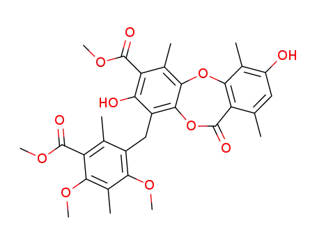 dihydroxy-3,8-(dimethoxy-2,4-methoxycarbonyl-5-dimethyl-3,6-benzyl)-9-trimethyl-1,4,6-oxo-11-11H-dibenzo<b,e>dioxepinne<1,4>carboxylate-7 de methyle
