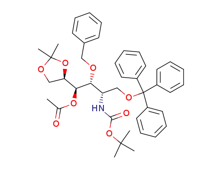 Molecular Structure of 163707-60-6 (D-Galactitol, 2-deoxy-2-(1,1-dimethylethoxy)carbonylamino-5,6-O-(1-methylethylidene)-3-O-(phenylmethyl)-1-O-(triphenylmethyl)-, 4-acetate)