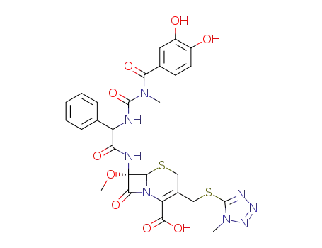 7β-<(R)-2-<3-(3,4-dihydroxybenzoyl)-3-methylureido>-2-phenylacetamido>-7α-methoxy-3-<(1-methyl-1H-tetrazol-5-yl)thiomethyl>-3-cephem-4-carboxylic acid