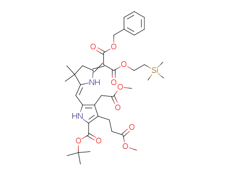 2-[5-[1-[5-tert-Butoxycarbonyl-4-(2-methoxycarbonyl-ethyl)-3-methoxycarbonylmethyl-1H-pyrrol-2-yl]-meth-(Z)-ylidene]-4,4-dimethyl-pyrrolidin-(2Z)-ylidene]-malonic acid benzyl ester 2-trimethylsilanyl-ethyl ester