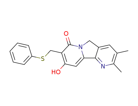 Molecular Structure of 155140-03-7 (Pyrido[2,3-a]indolizin-7(5H)-one,
9-hydroxy-2,3-dimethyl-8-[(phenylthio)methyl]-)
